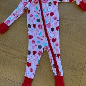 Little Sleepies Pink and Red Heart Footies